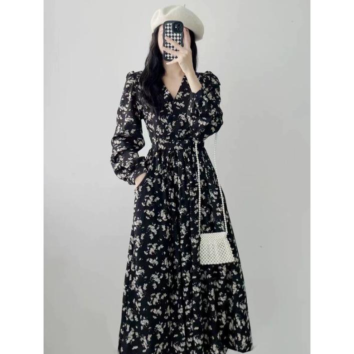 シフォンワンピース 長袖 レディース 花柄 ロングワンピ 春 長袖