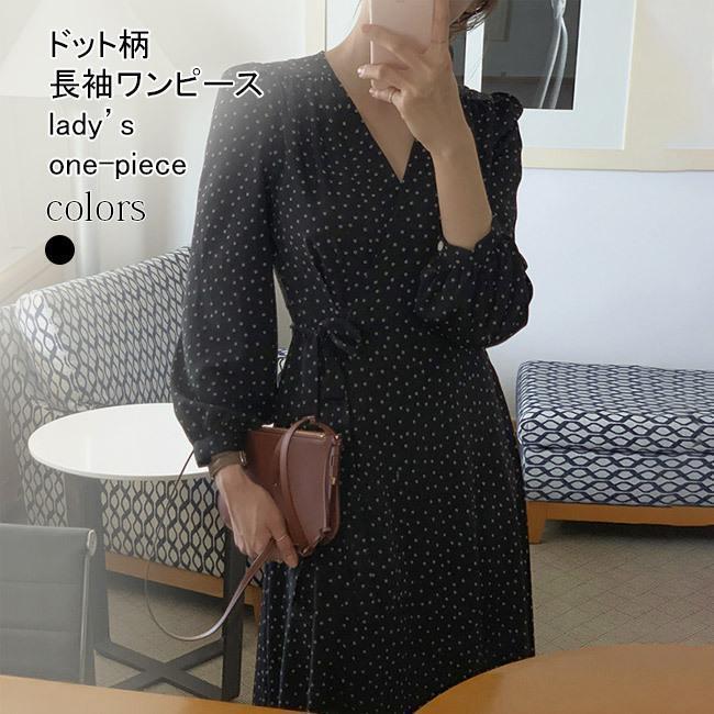 春 夏 チュニック レディース 水玉柄 ロングワンピース レトロ Vネック