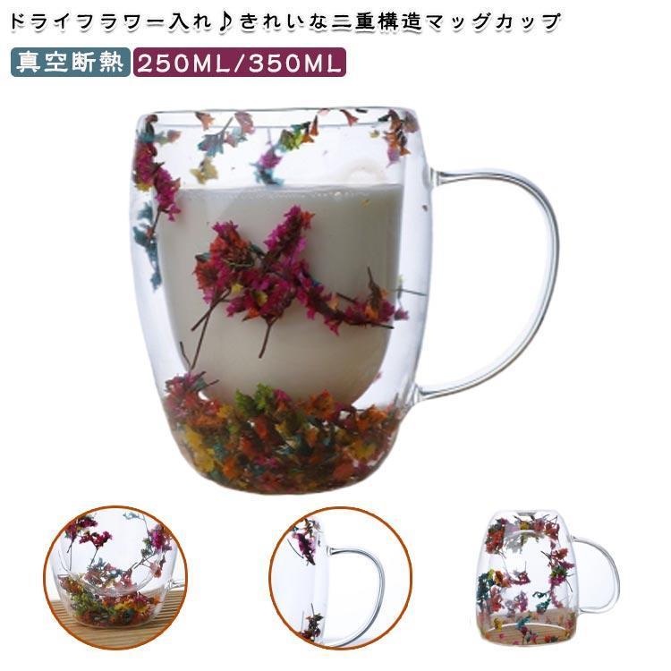 ガラスカップ ダブルウォールグラス ドライフラワー 花びら 二重グラス