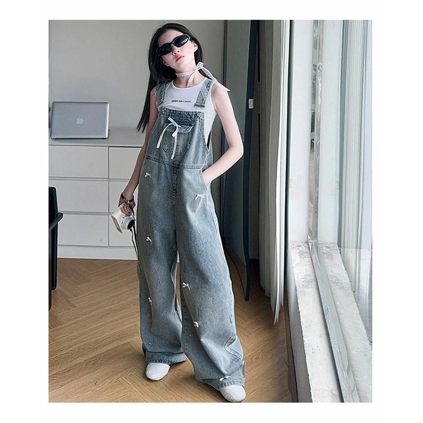 wonnyribbon デニムサロペットパンツ　スカートパンツ　セット売り サロペットパンツ キッズ デニムサロペット 女の子 ロングパンツ 春服