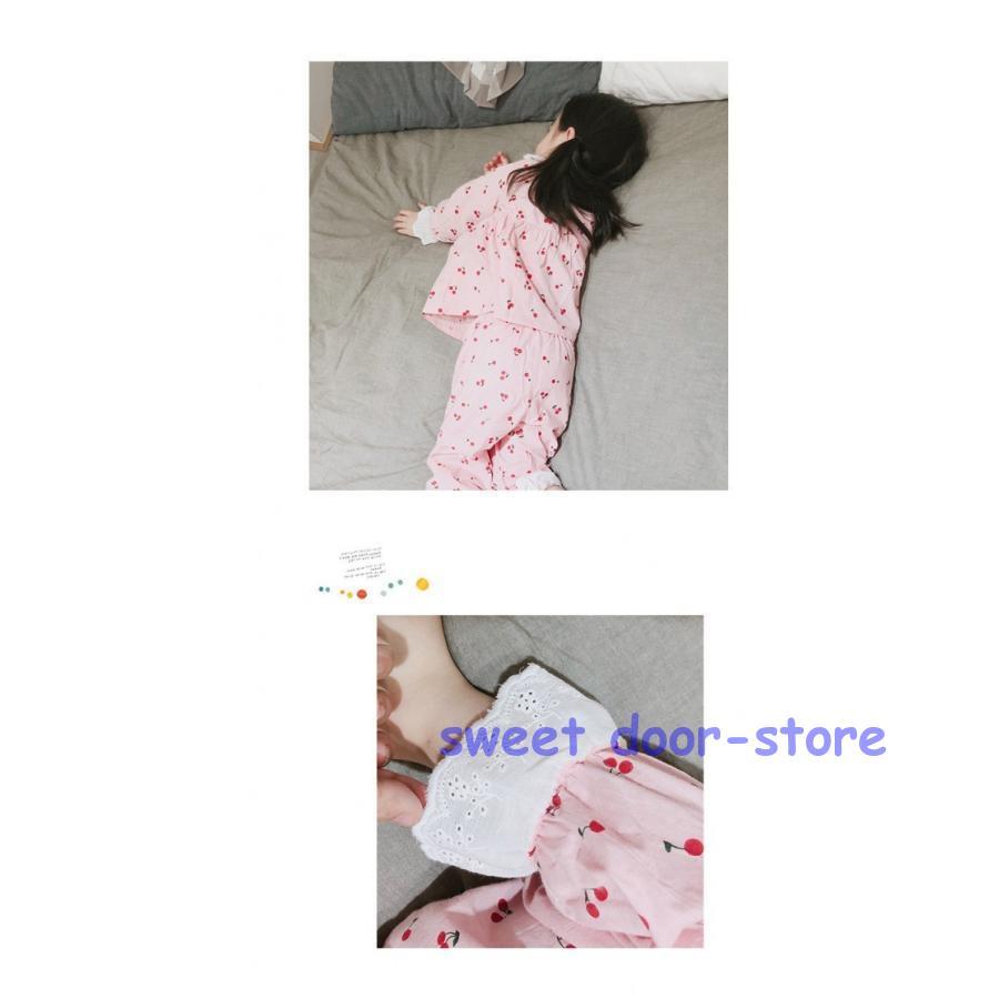 キッズ さくらんぼ柄パジャマ 女の子 前開き 部屋着 寝巻き キッズ さくらんぼ柄パジャマ 女の子 前開き 部屋着 寝巻き