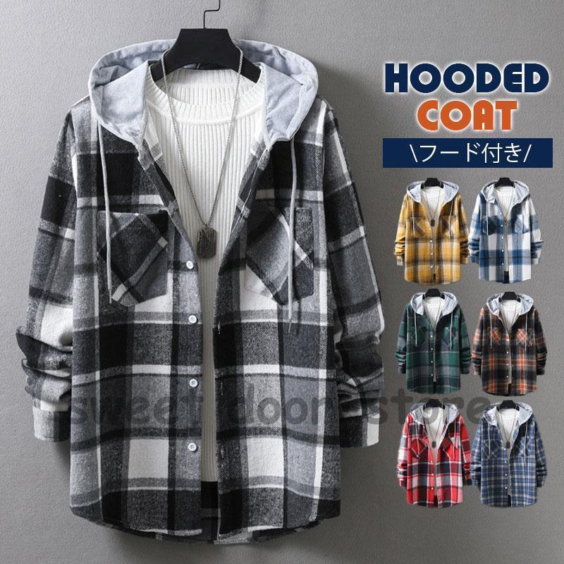 パーカー メンズ チェック柄 前開き フード付き 長袖 スウェット