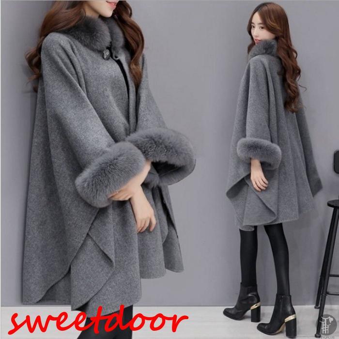 PARIS Chombert ケープコート ファー襟　ポンチョ　マント PARIS Chombert ケープコート ファー襟ポンチョマント