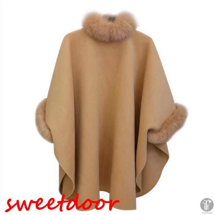 ポンチョ コート レディース 冬 ファー付き 秋冬 ケープ マント