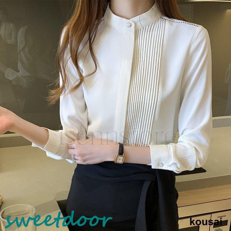 トップス ブラウス レディース 長袖 立ち襟 フリル 通勤 OL シャツ