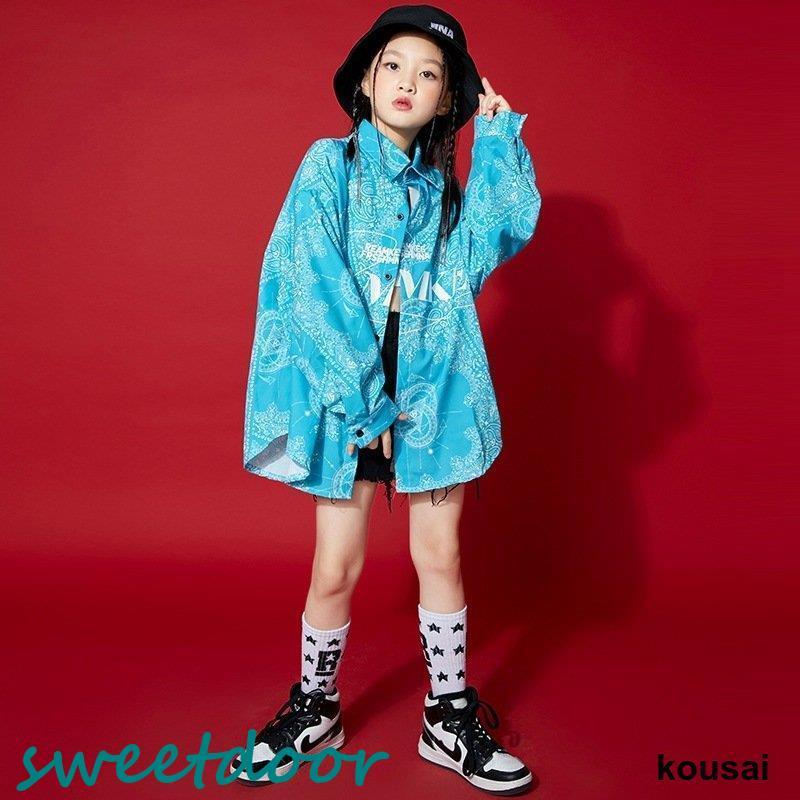 キッズ ダンス衣装 ヒップホップ HIPHOP 花柄シャツ ダンスシャツ パンツ 子供 男の子 女の子 練習着 ジャズダンス 大量注文対応 安い｜sweetdoor｜03