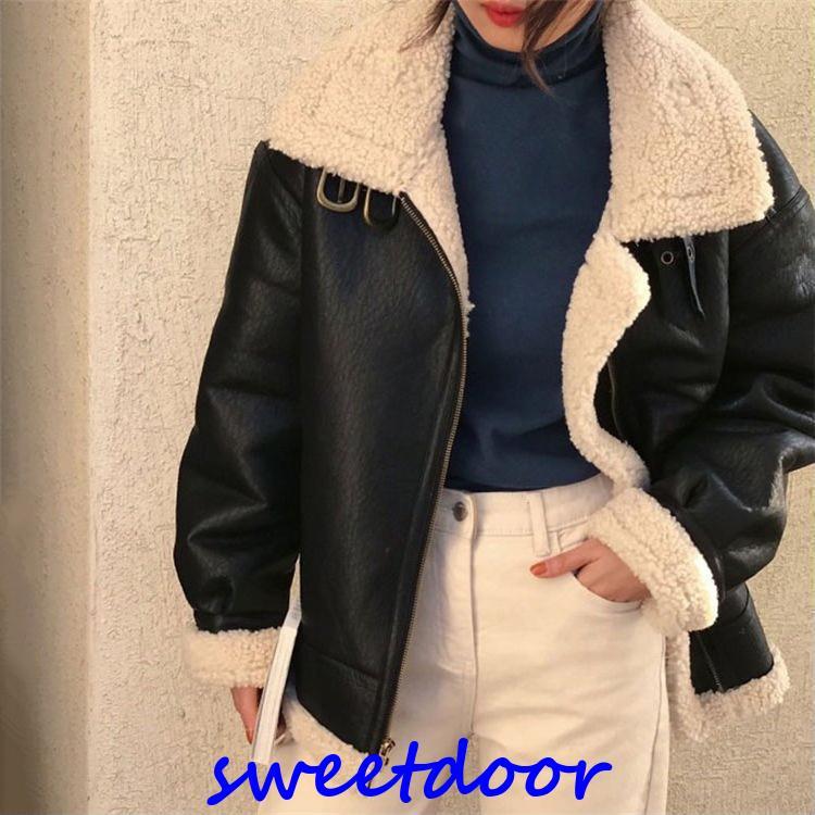 秋冬 革ジャン レディース レザー 裏起毛 アウター ムートンコート