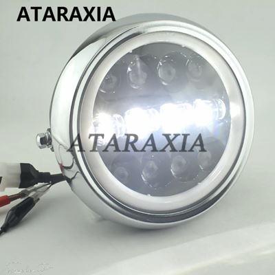 互換品 ハーレー 7.5インチバイクLEDヘッドライトHI/LOヘッドランプバルブ DRL エンジェルリング付き ハーレースポーツスターカフェレーサーボバー用 ア_8