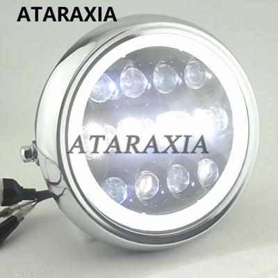 互換品 ハーレー 7.5インチバイクLEDヘッドライトHI/LOヘッドランプバルブ DRL エンジェルリング付き ハーレースポーツスターカフェレーサーボバー用 ア_9