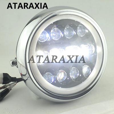 互換品 ハーレー 7.5インチバイクLEDヘッドライトHI/LOヘッドランプバルブ DRL エンジェルリング付き ハーレースポーツスターカフェレーサーボバー用 ア_10