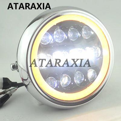 互換品 ハーレー 7.5インチバイクLEDヘッドライトHI/LOヘッドランプバルブ DRL エンジェルリング付き ハーレースポーツスターカフェレーサーボバー用 ア_11