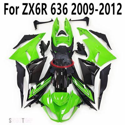 互換品 カワサキ バイク用フェアリング ZX6R ZX 6R 2009年-2010年-2011年-2012年用 636 インジェクション 明緑色黒ストライプ フルキット ボディワーク_2