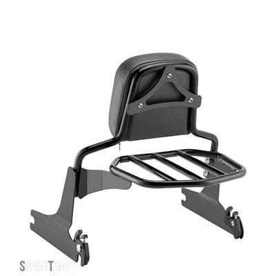 互換品 ハーレー ダビッドソン ソフテイル CVO ブレイクアウト FXSB用パッセンジャーバックレストシシーバー +PUレザー 光沢ブラック バイク 二輪用アク_3