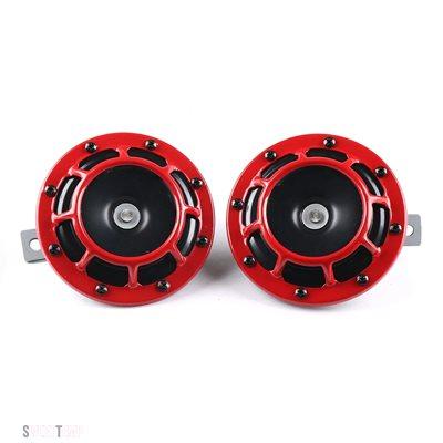 互換品 バイク パーツ 2個 12V 115dB ヘラ社製 超大音量コンパクト電動ブラストトーンエアホーンキット オートバイ用 車用 赤/黒_3
