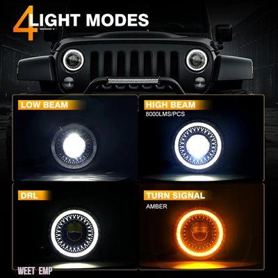 互換品 ハーレー ダビッドソン モトカー用 7"LEDヘッドライト DRL H4 ハロ付き エンジェルアイズ ラダ用 BMW ジープ JK 4x4 スズキ サムライ ジープ ラ_7