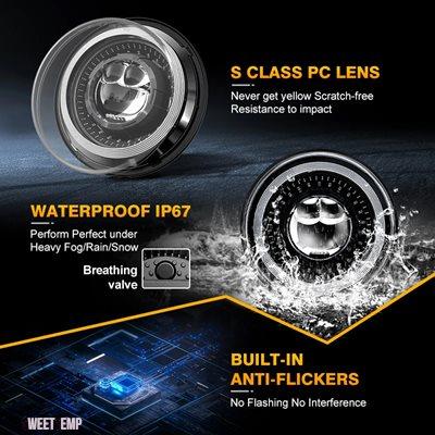 互換品 ハーレー ダビッドソン モトカー用 7"LEDヘッドライト DRL H4 ハロ付き エンジェルアイズ ラダ用 BMW ジープ JK 4x4 スズキ サムライ ジープ ラ_9