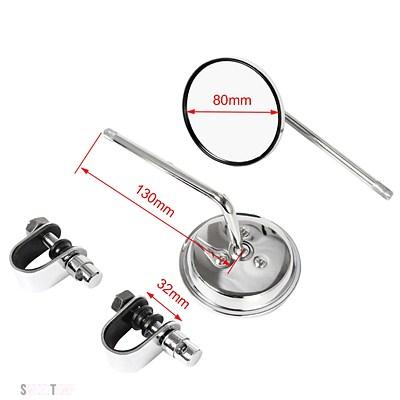 互換品 ペアハンドルバーバックミラーラウンド凸クリップオン 22-25 MM黒レトロハーレーホンダ チョッパークルーザーカフェレーサー_3