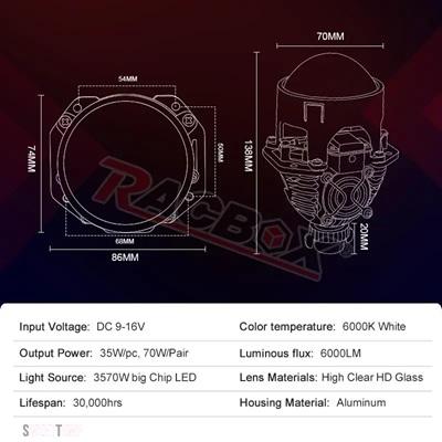 互換品 左ハンドル用 LED 車ヘッドライト 2.5 \"駆動プロジェクターレンズ H4 H7 9005 9006 SUV SEDEN 6000K ホワイト高低ビーム 12V"_3