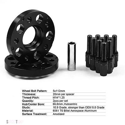 互換品 BMW 20MM 66.6MM 5X112MM ハブセントリックボアホイールスペーサー M14X1.25 テーパーボルト X5 G05 X7 G07 2018+ / ミニ ボールボルト付き