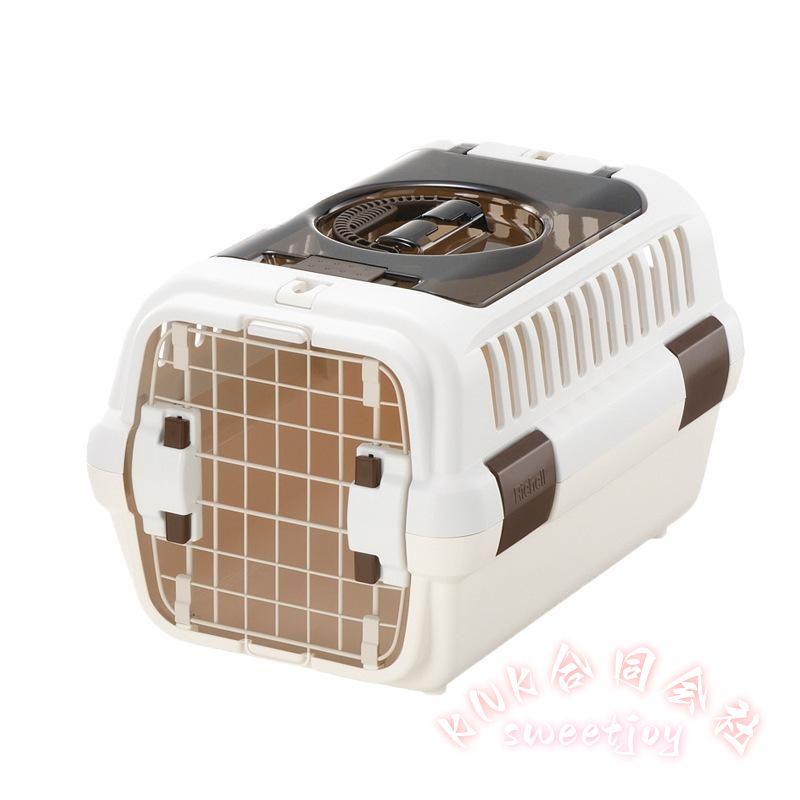 ペットキャリー 小型犬 猫用 ダブルドア S/Mサイズ KNK(株） 持ち運び 旅行 通院 安心設計 通気性 おしゃれ キャリーケース コンパクト ダークブラウンの画像