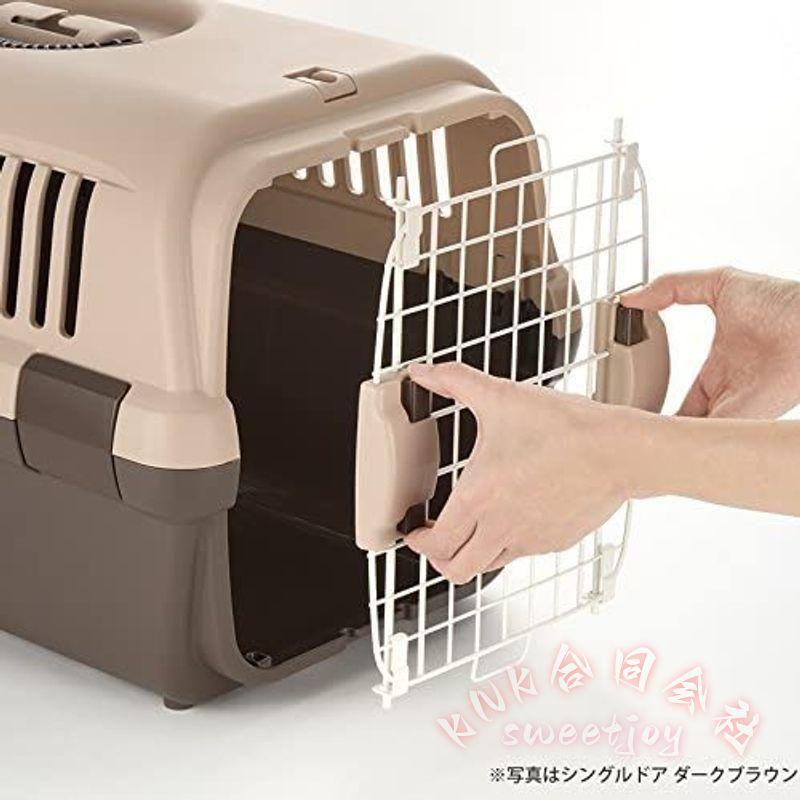 ペットキャリー 小型犬 猫用 ダブルドア S/Mサイズ KNK(株） 持ち運び 旅行 通院 安心設計 通気性 おしゃれ キャリーケース コンパクト ダークブラウンの画像