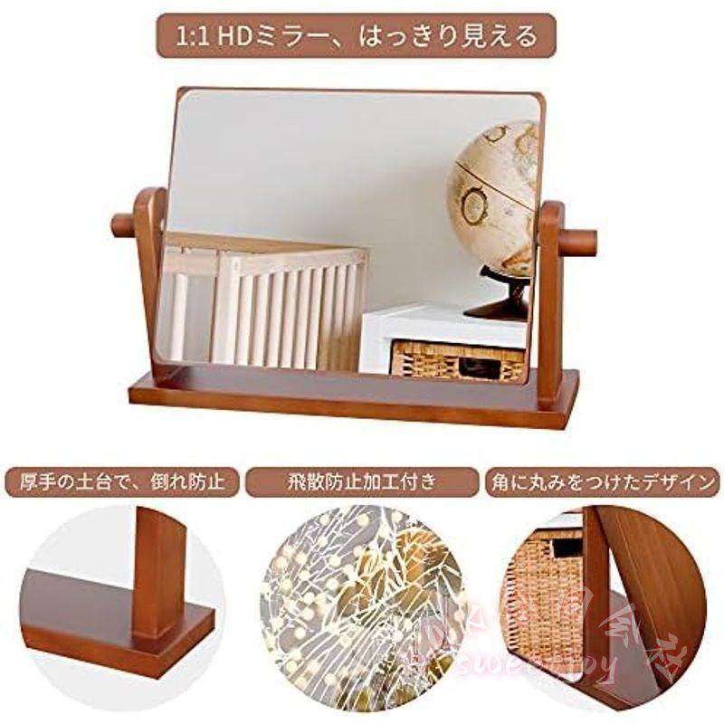 卓上ミラー 木製 スタンドミラー 大きい 360度回転 KNK（株） 化粧ミラー 卓上鏡 36×22×8cm メイク用 化粧鏡 ナチュラル インテリア プレゼントの画像