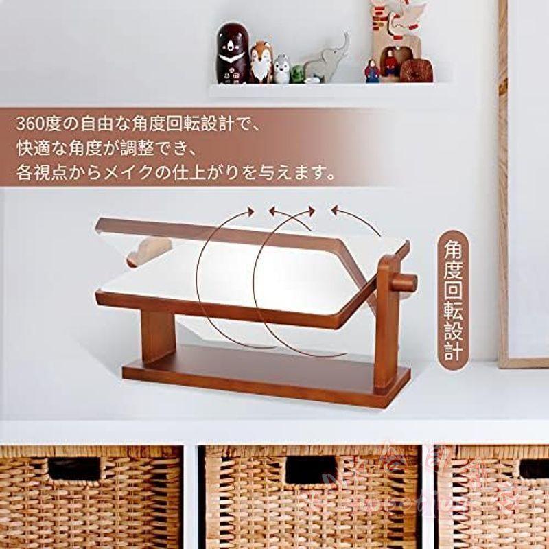 卓上ミラー 木製 スタンドミラー 大きい 360度回転 KNK（株） 化粧ミラー 卓上鏡 36×22×8cm メイク用 化粧鏡 ナチュラル インテリア プレゼントの画像