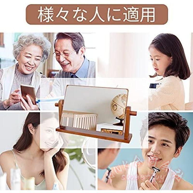 卓上ミラー 木製 スタンドミラー 大きい 360度回転 KNK（株） 化粧ミラー 卓上鏡 36×22×8cm メイク用 化粧鏡 ナチュラル インテリア プレゼントの画像