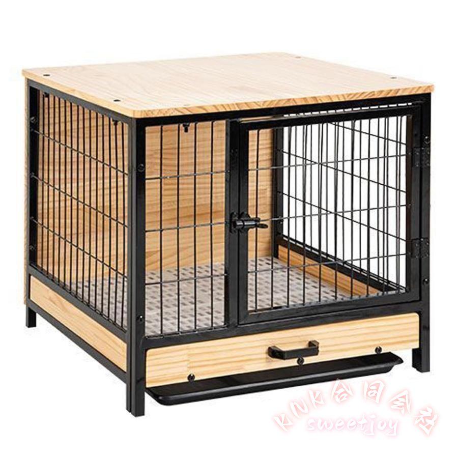 木製ペットケージ 犬用 屋根付き 室内おしゃれ KNK（株） 小型犬/中型犬対応 脱走防止 サイレントマット付き トイレ&引き出しトレイ 組立簡単 ドッグハウスの画像
