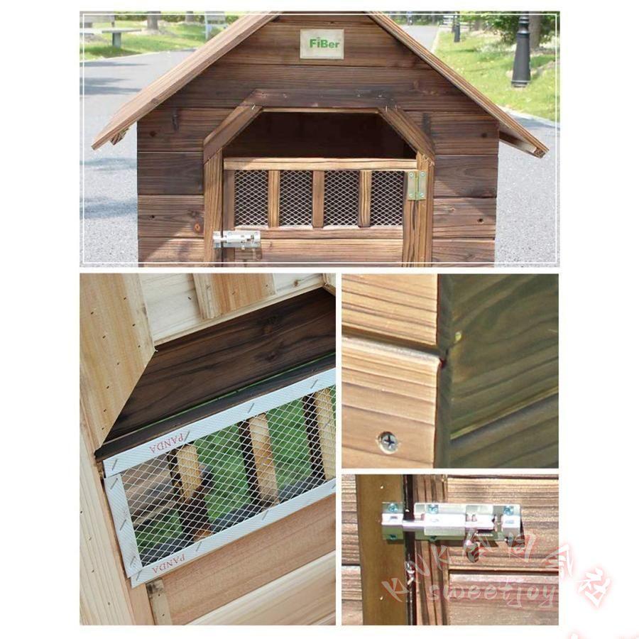 大型犬用犬小屋 屋外用 換気 暖かい 防風防雨 KNK(株） 特大サイズ 安定耐久 中国モミ材 炭化加工 腐敗しにくい ペットハウス 庭 ベランダ（M 48×56cm）の画像