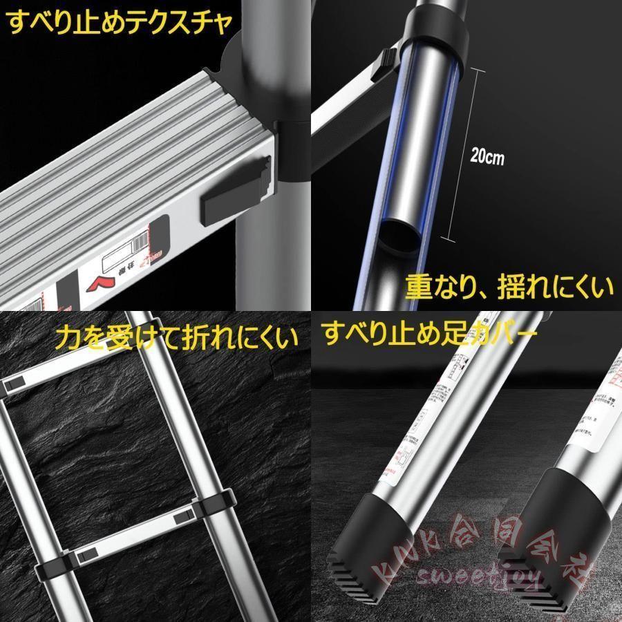 伸縮式はしご 折り畳み 軽量 スライド式 持ち運び便利 KNK(株） フック付き すべり止めパッド 高所作業 屋内屋外 屋根掃除 雪おろし ガーデニング マルチサイズ