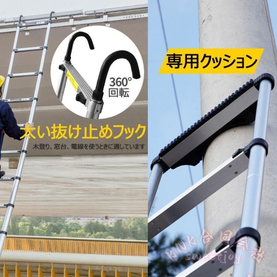 伸縮式はしご 折り畳み 軽量 スライド式 持ち運び便利 KNK(株） フック付き すべり止めパッド 高所作業 屋内屋外 屋根掃除 雪おろし ガーデニング マルチサイズ