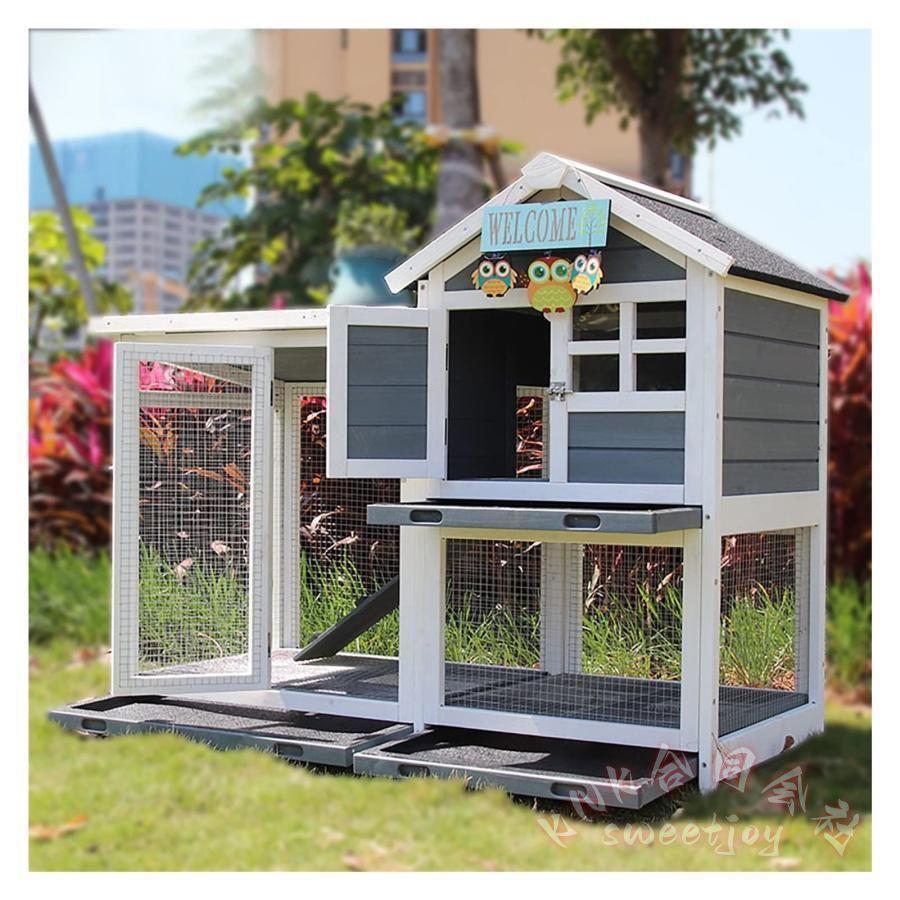 ウサギケージ 屋外二層 木製ラビットケージ 小動物小屋 KNK（株） うさぎ小屋 鶏小屋兼用 収納付き 屋外ウサギケージ 木製アパートメント 通気性の画像
