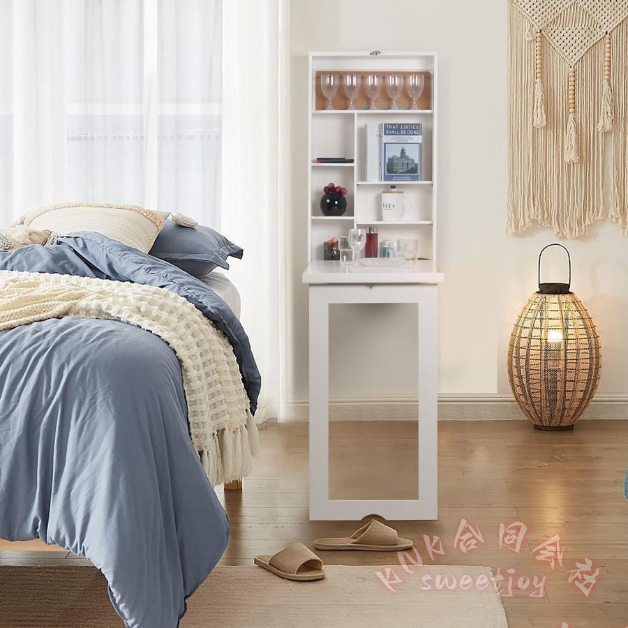壁掛け折りたたみテーブル 木製収納棚付き KNK(株） 多機能省スペース ウォールテーブル キッチン/ダイニング/書斎 コンピューターデスク 取付簡単の画像