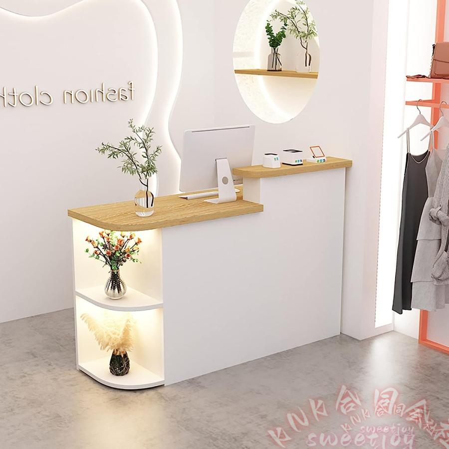 レジカウンター受付カウンター90×50×105cmKNK店舗什器レジ台フロントデスク鍵付きハイカウンター木製小型受付台収納棚付き店舗/サロン/事務所向け_9