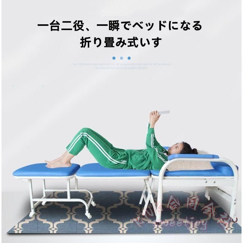 折りたたみ介護チェア 革製 肘掛け付き ホイール付き KNK(株） コンパクト ベッド兼用 病院/介護施設/待合室用 座椅子 ブラックの画像