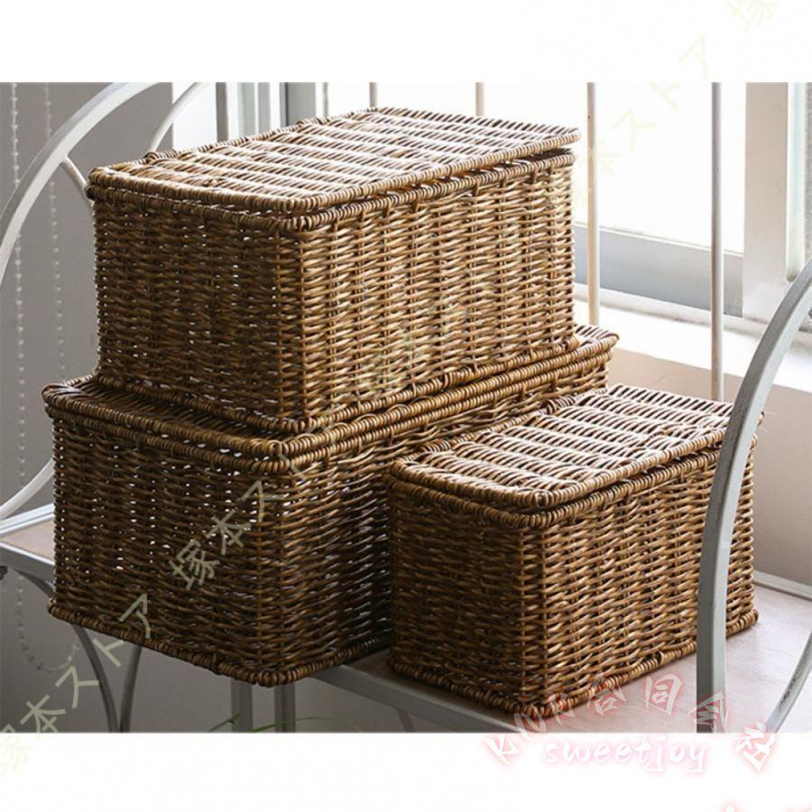 収納ボックス 蓋付き 収納ケース ラタン風 KNK(株) バスケット 小物入れ フタ付き かわいい 収納かご 整理 省スペース インテリアの画像