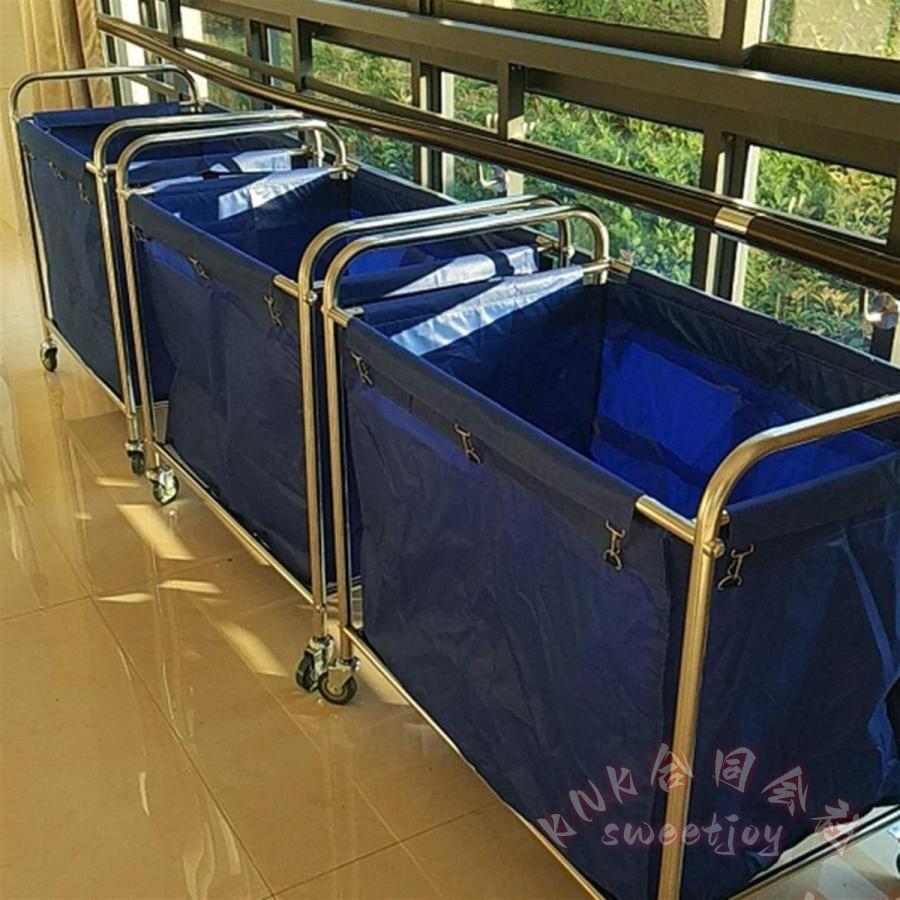 リネントロリー 業務用ハウスキーピングカート KNK(株） ステンレス製 4インチ静音ホイール 90×56×90cm 施設清掃 収納ワゴン ブルーの画像