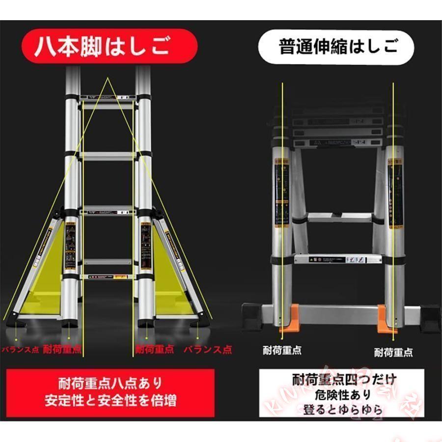 伸縮はしご 4.1m+4.1m 最長8.2m 耐荷重150kg KNK(株） 折り畳み軽量 多機能アルミ脚立 室内屋外両用 スライド式 省スペースの画像