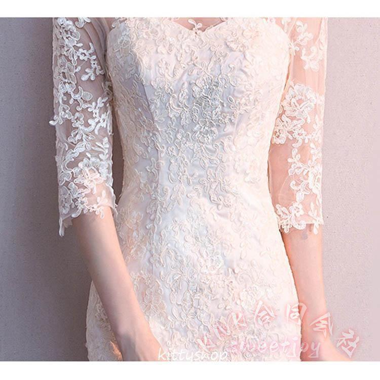 マーメイドドレス全5色レース7分袖ロングイブニング結婚式二次会おしゃれ高級感お呼ばれKNK(株）華やかで優雅なマーメイドラインドレス_11