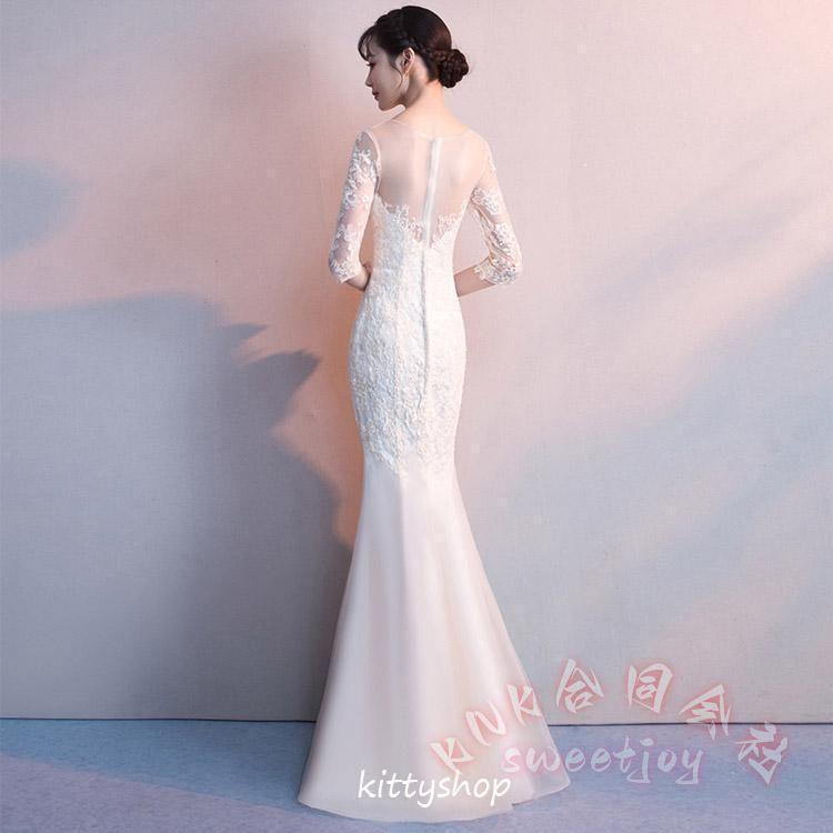 マーメイドドレス全5色レース7分袖ロングイブニング結婚式二次会おしゃれ高級感お呼ばれKNK(株）華やかで優雅なマーメイドラインドレス_8