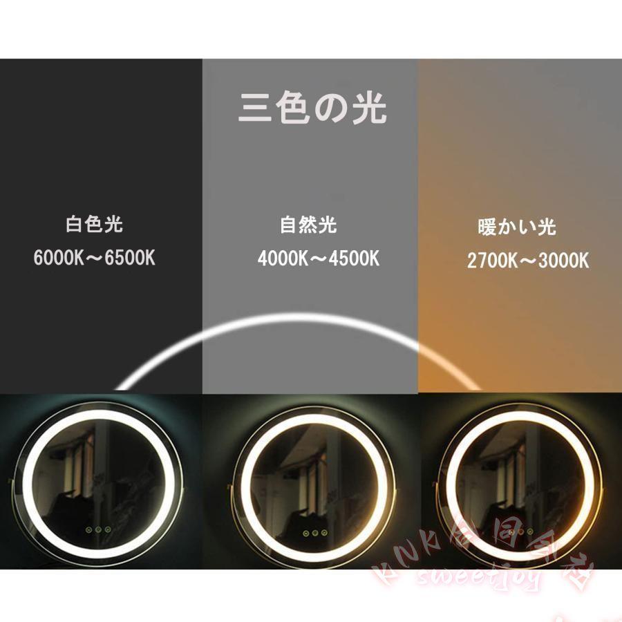 化粧鏡 40cm 大きい女優ミラー KNK(株) LED照明 3色調光 360°角度調整 卓上メイクミラー 金属フレーム ハリウッドミラー 丸型_1