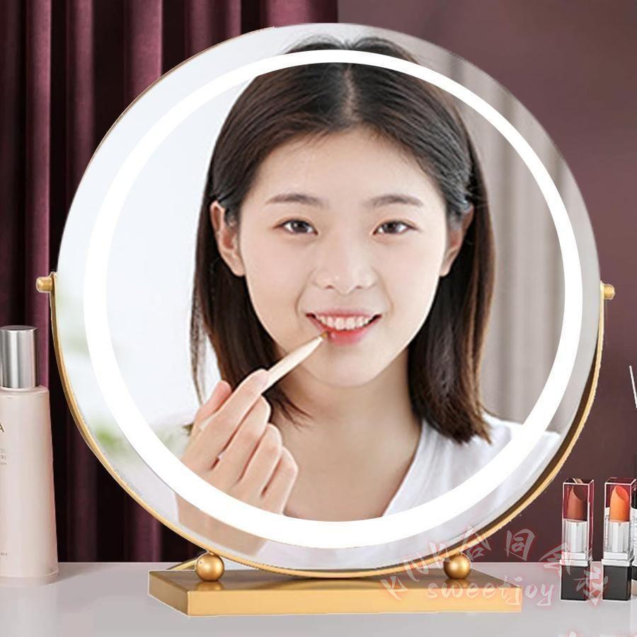 化粧鏡 40cm 大きい女優ミラー KNK(株) LED照明 3色調光 360°角度調整 卓上メイクミラー 金属フレーム ハリウッドミラー 丸型_5