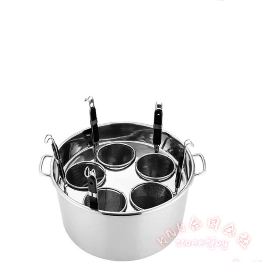 深型 シチューポット 寸胴鍋 ステンレス KNK(株) おでん そば茹で 麺鍋 パスタ鍋 フック付 水切り麺器セット 煮込み 大容量 業務用の画像