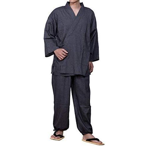 キョウエツ 作務衣 夏用 洗える 紬風 楊柳生地 綿 14 メンズ L 灰 お得セット