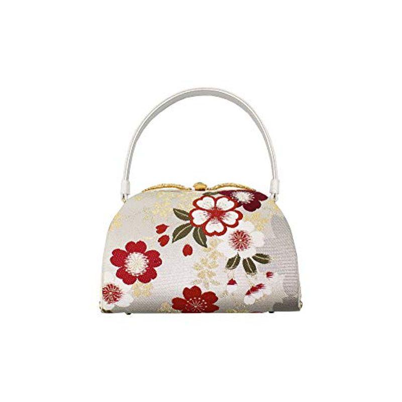 草履バッグセット (F) 銀 帯地 臙脂 白 桜柄 振袖 など フォーマル な