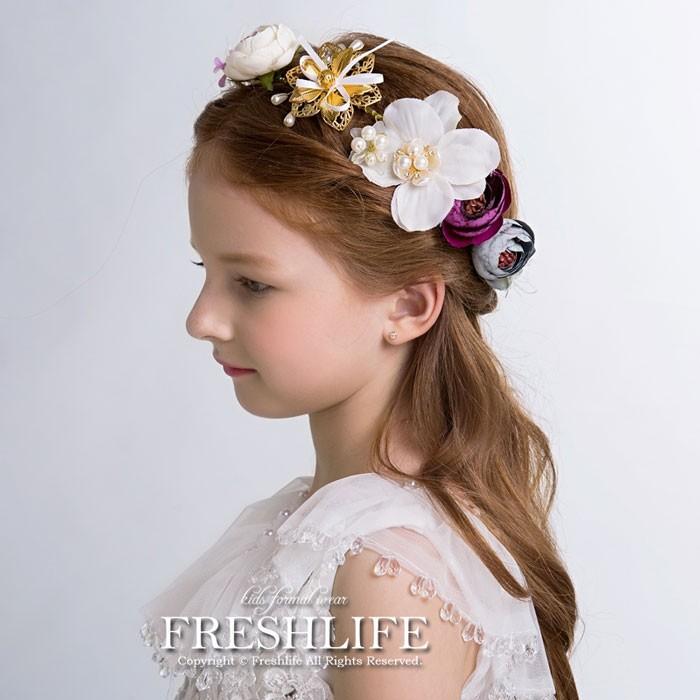 送料無料 カチューシャ ジュニア 結婚式 リボン付き 子供 キッズ おめかし お花 ヘアアレンジ ヘアアクセサリー 髪飾り 女の子