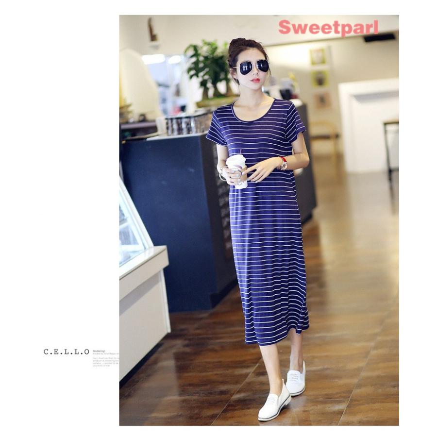 ワンピース レディース ボーダー ワンピ 半袖 ロングワンピース ストレッチ Uネック ボーダーワンピース 秋 夏 母の日 B0407 Sweet Parl 通販 Yahoo ショッピング