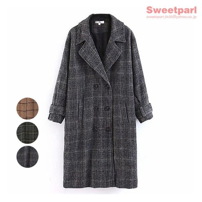 チェスターコート レディース チェック ツイード アウター コート ダブル チェスター ロング丈 秋冬 代 30代 40代 Dys021 Sweet Parl 通販 Yahoo ショッピング