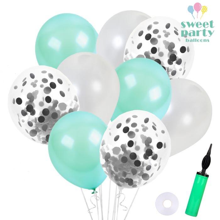風船 誕生日 50個 コンフェッティバルーン ラクラクポンプ付 風船リボン付 パール バルーン バースデー 結婚式 二次会 飾り付け 1歳 浮く おしゃれ エメラルド Sw 240lbcs Em バースデーバルーン Sweet Party 通販 Yahoo ショッピング